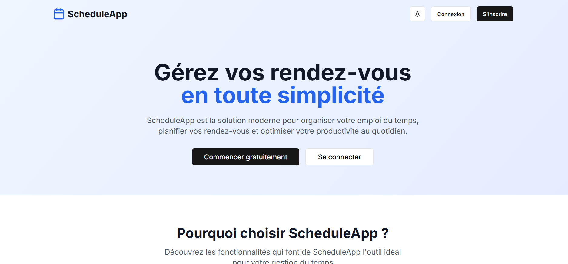 Capture écran de la page de connexion ScheduleApp